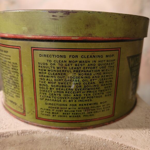 Wizard Triangle Polish Mop Tin Antique Gorgeous Advertising Wizard Products TM - Picture 7 of 13